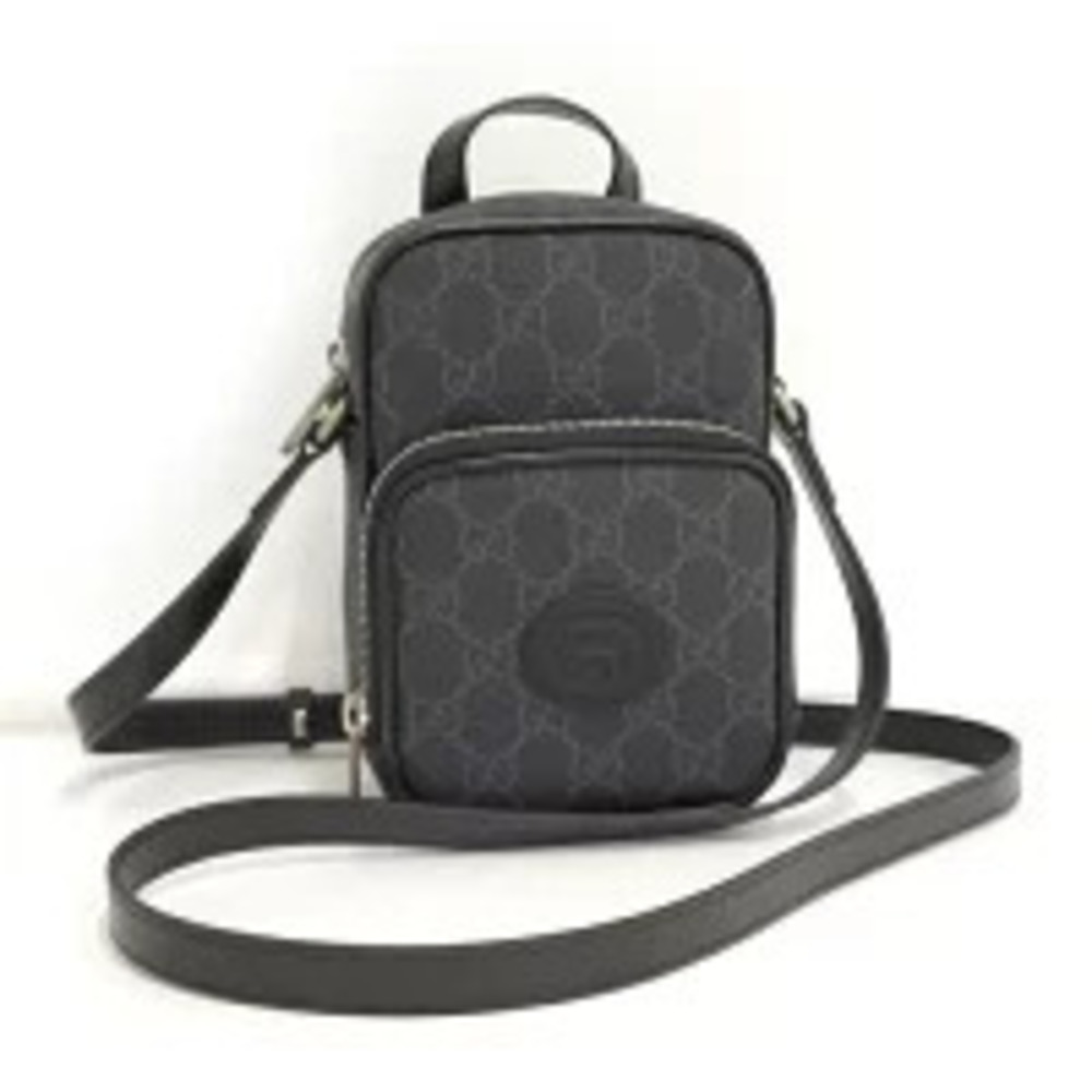 GUCCI Shoulder Bag Logo GG Supreme Leather Black